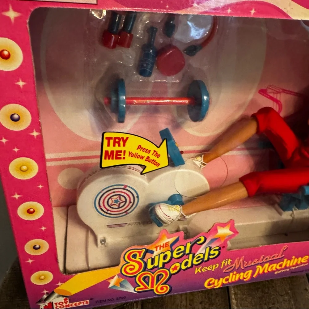 Vintage‎ Super Models Keep Fit Musical Cycling Machine Doll Bike Set New